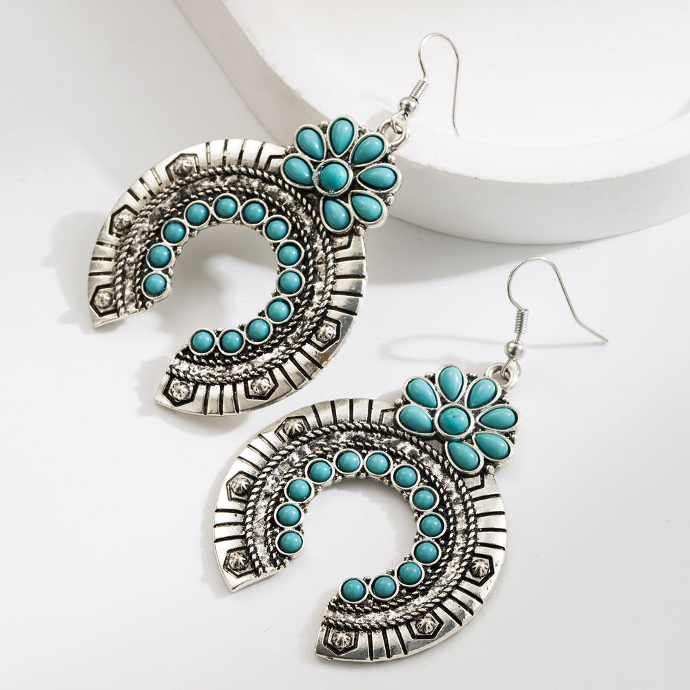 Wholesale Ethnic style teardrop-shaped turquoise earrings bohemian style earrings